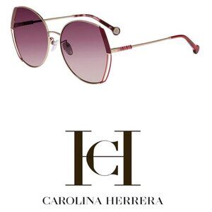 Carolina Herrera Sunglasses  SHE162 Oversized Geometric Gold Burgundy Metallic